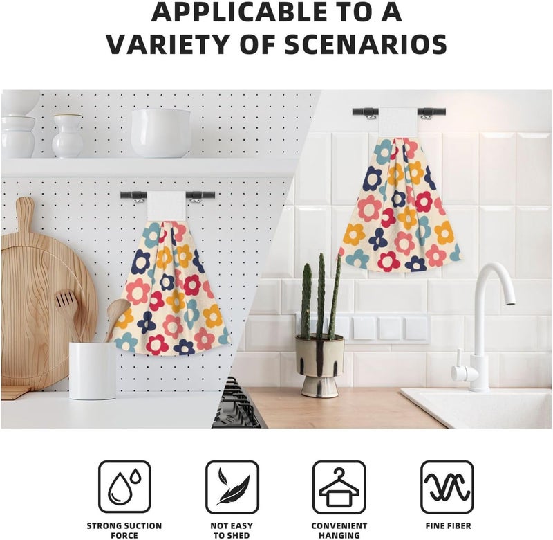 PDDCWAY Vintage Groovy Flower Hand Towels for Bathroom Set of 2 Colorful Daisy Hanging Dish Towels Spring Summer Kitchen Towel with Hanging Loop Fingertip Small Bath Tie Towel for Home Decor - Image 4